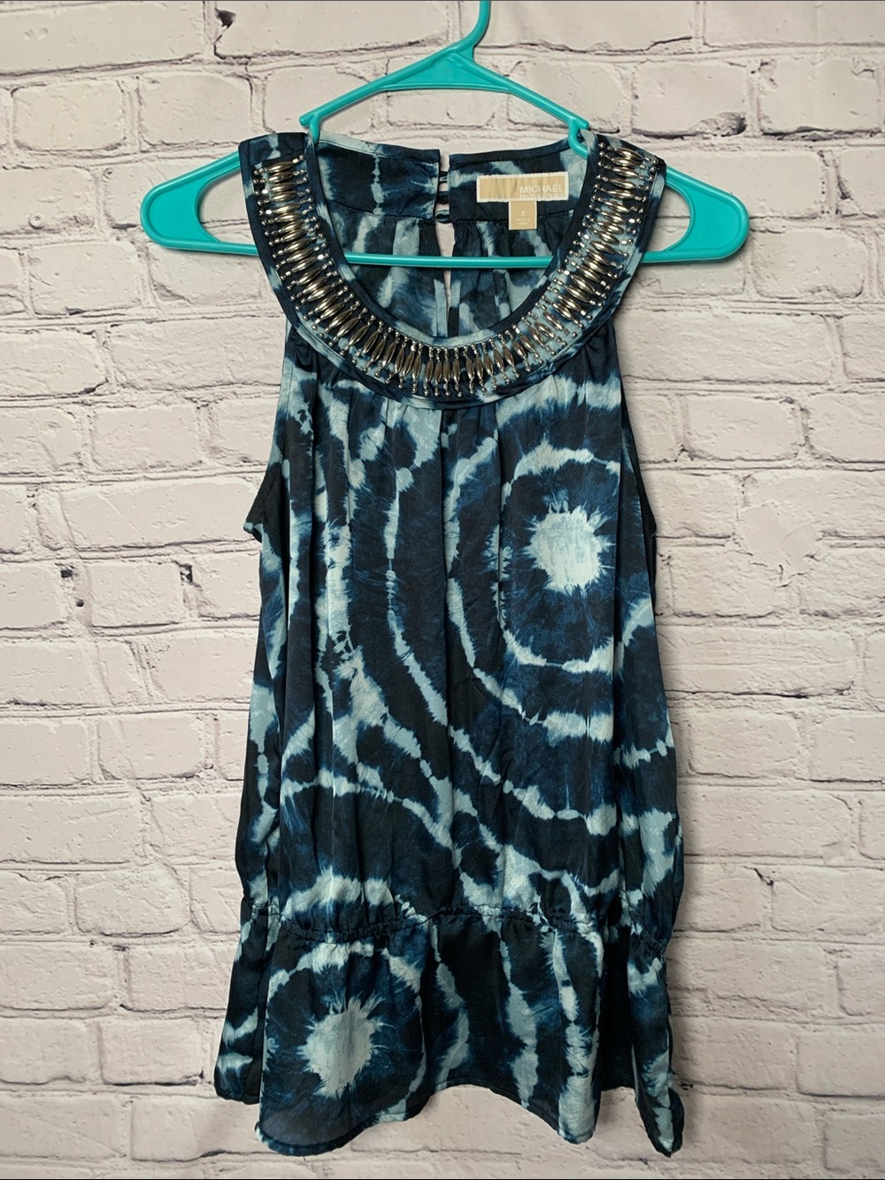MICHAEL Michael Kors Blue Tie-Dye Beaded Neck Halter Top